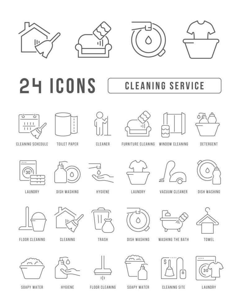set di icone lineari del servizio di pulizia vettore