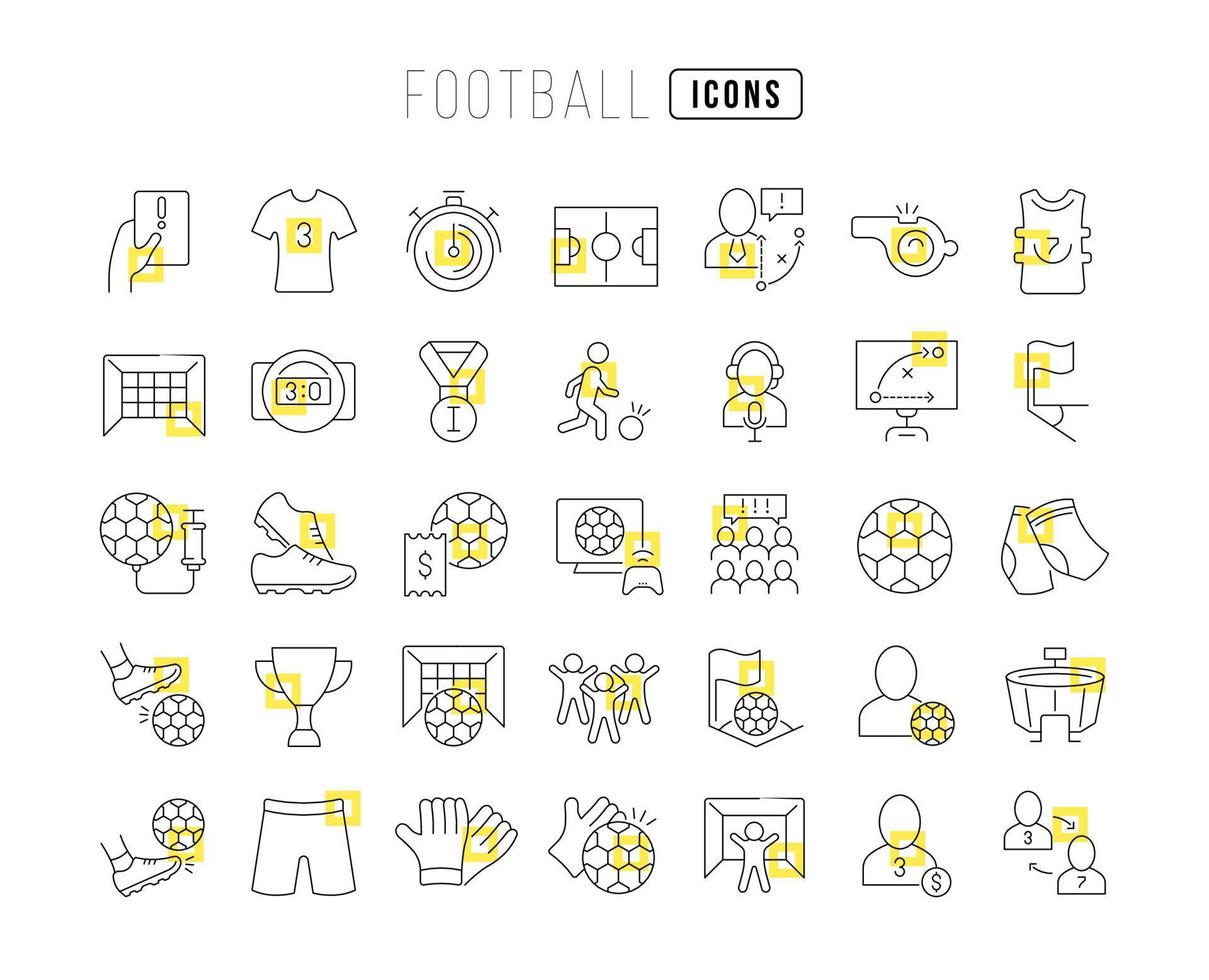 set di icone lineari del calcio vettore