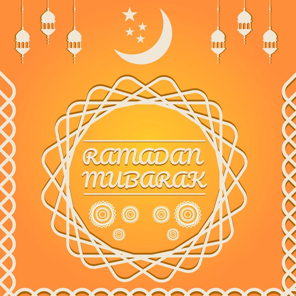 carta ramadan mubarak arancione con spirali di diamante vettore