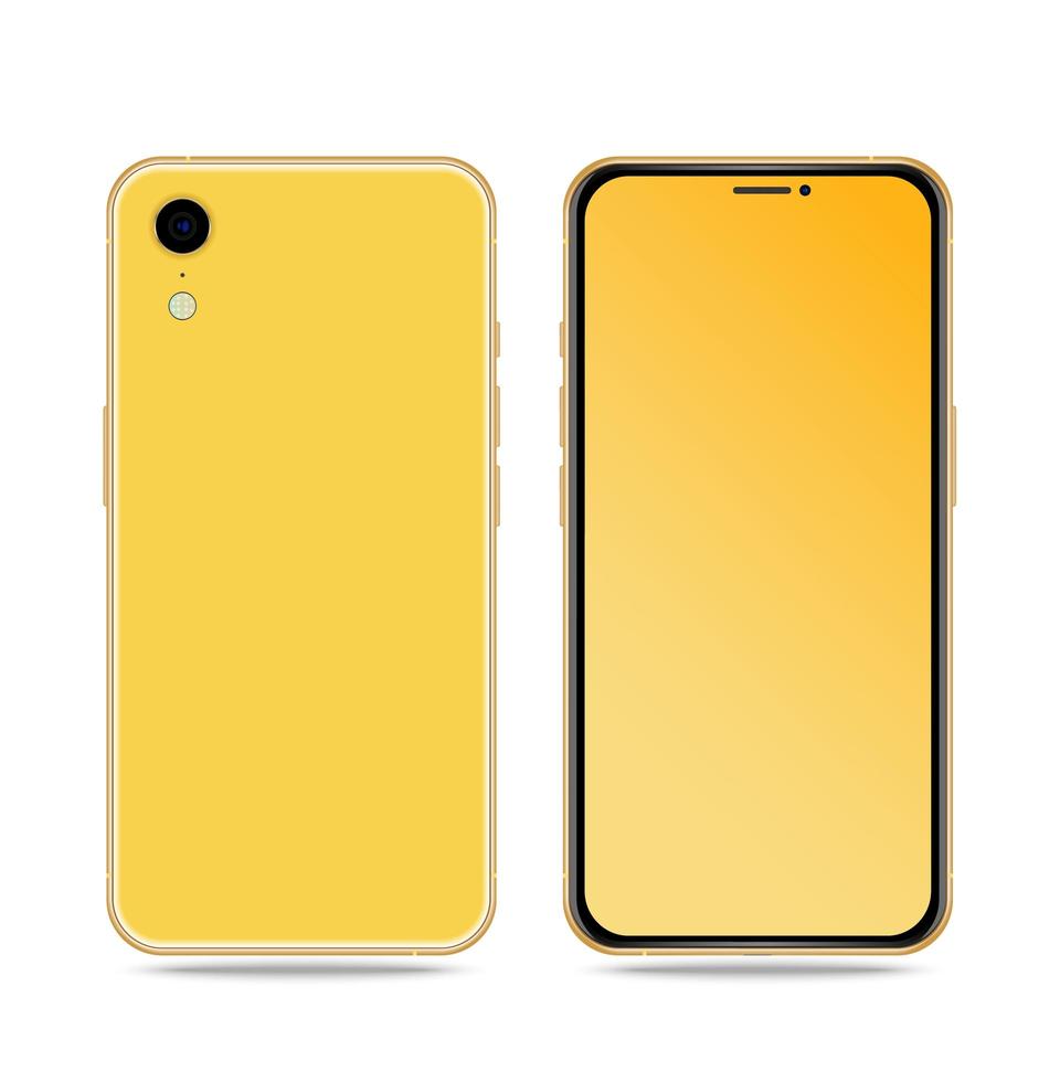 vista anteriore e posteriore dello smartphone giallo vettore