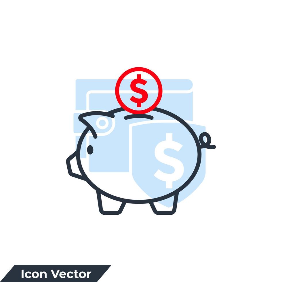 salvadanaio icona logo illustrazione vettoriale. modello di simbolo di risparmio di denaro per la raccolta di grafica e web design vettore