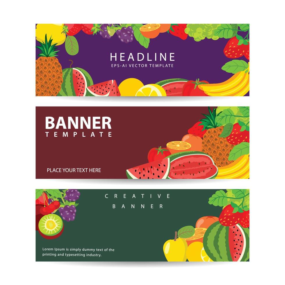 banner pubblicitario con frutta fresca, illustrazione di cibo sano. vettore