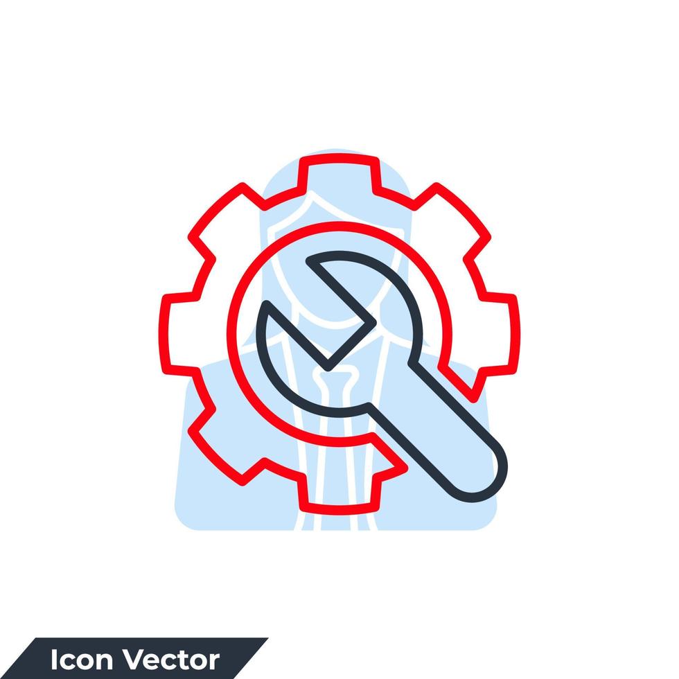 illustrazione vettoriale del logo dell'icona dell'ingranaggio e della chiave inglese. modello di simbolo dello strumento di servizio per la raccolta di grafica e web design