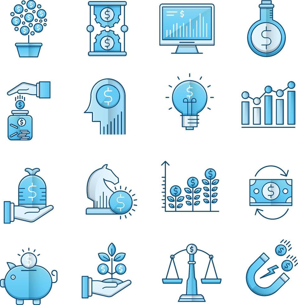 set di icone vettoriali relative agli investimenti. contiene icone come flusso di cassa, crescita, risparmio e altro ancora.