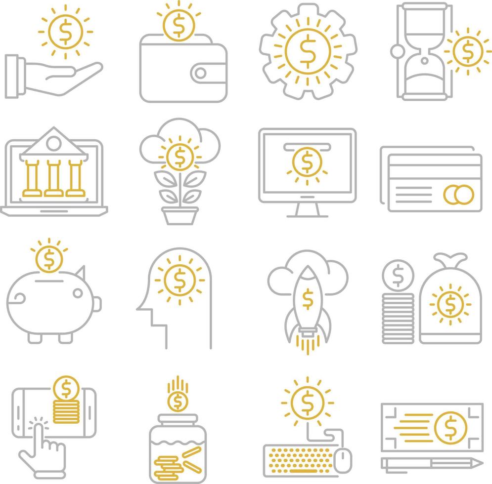 set di icone vettoriali relative al denaro. contiene icone come crescita, risparmio, portafoglio e altro ancora.