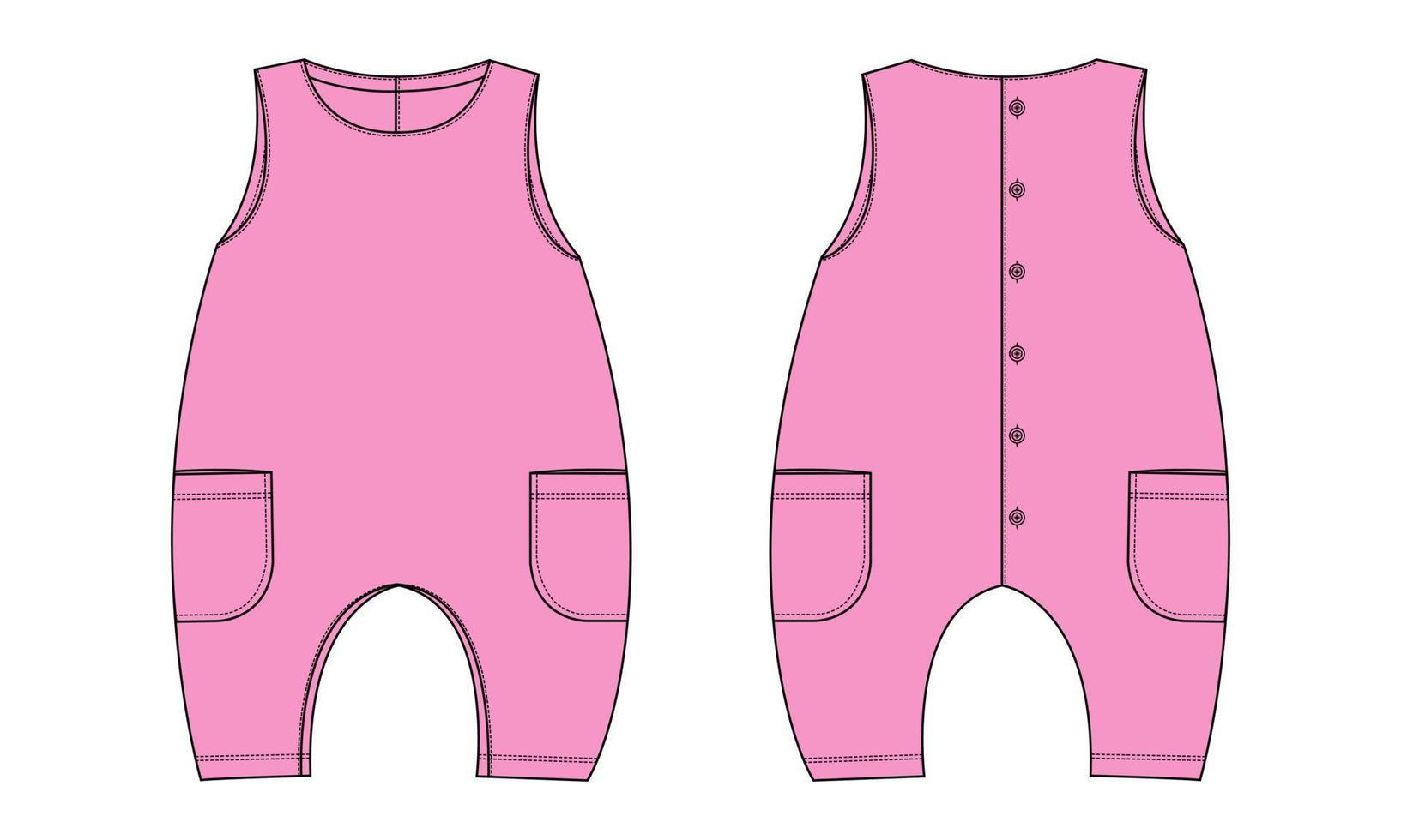 pagliaccetto per bambini senza maniche modello di illustrazione vettoriale di disegno piatto di moda tecnica