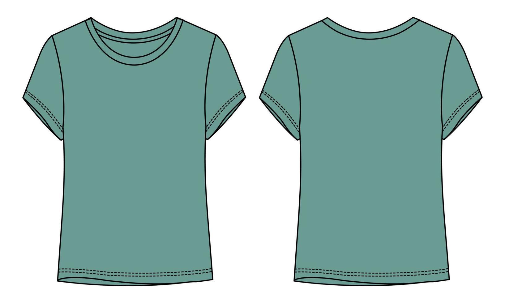 la maglietta a maniche corte supera il modello tecnico dell'illustrazione di vettore degli appartamenti di moda per le signore