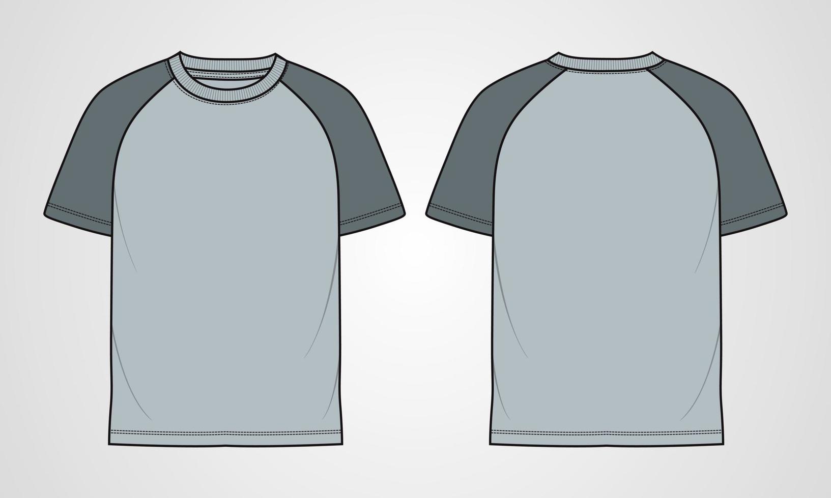 modello di illustrazione vettoriale di schizzo piatto di moda tecnica della maglietta raglan a manica corta