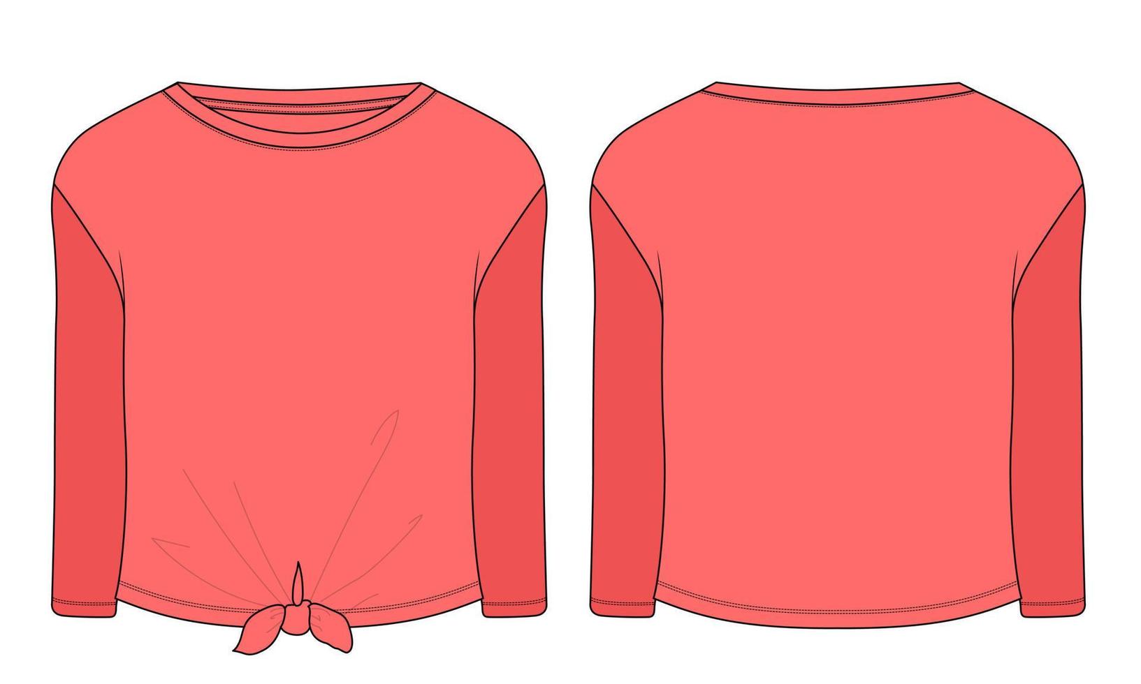 maglietta a maniche lunghe top illustrazione vettoriale modello di colore rosso per donne e bambine