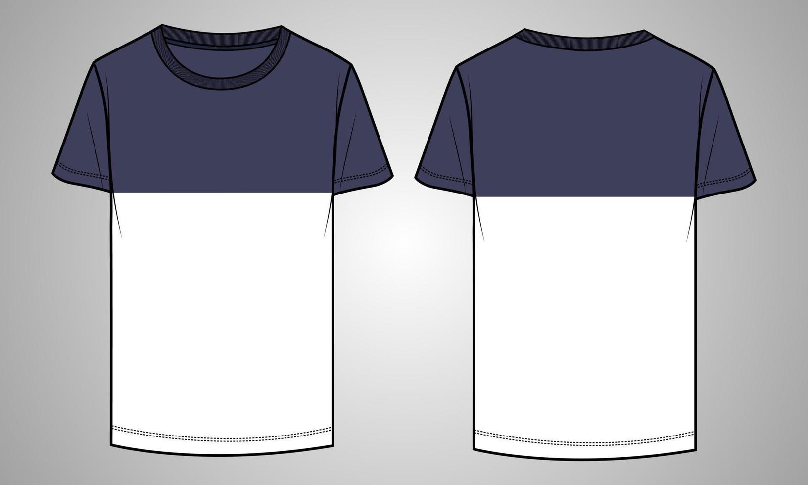 t-shirt a maniche corte tecnica moda schizzo piatto illustrazione vettoriale modello viste anteriore e posteriore