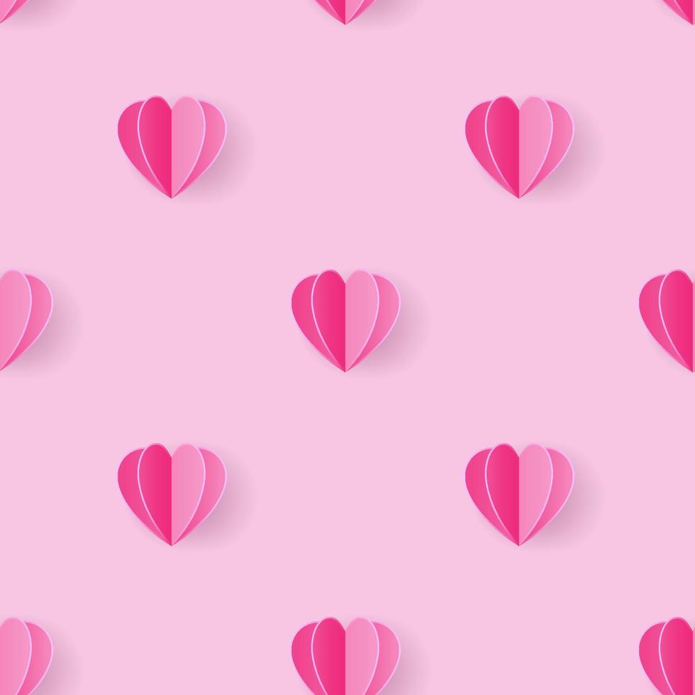 modello senza cuciture con stile di arte della carta del cuore su sfondo rosa chiaro vettore