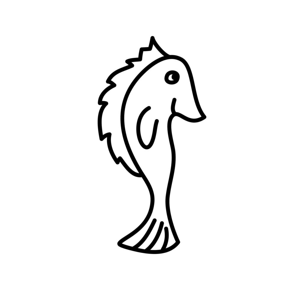 carino pesce cavalluccio marino disegnato a mano contorno vettore abitante dell'immagine lineare dell'oceano. scarabocchiare la vita sottomarina per il libro da colorare