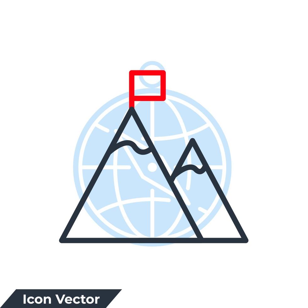 illustrazione vettoriale del logo dell'icona della montagna. montagna con un modello di simbolo di bandiera per la raccolta di grafica e web design