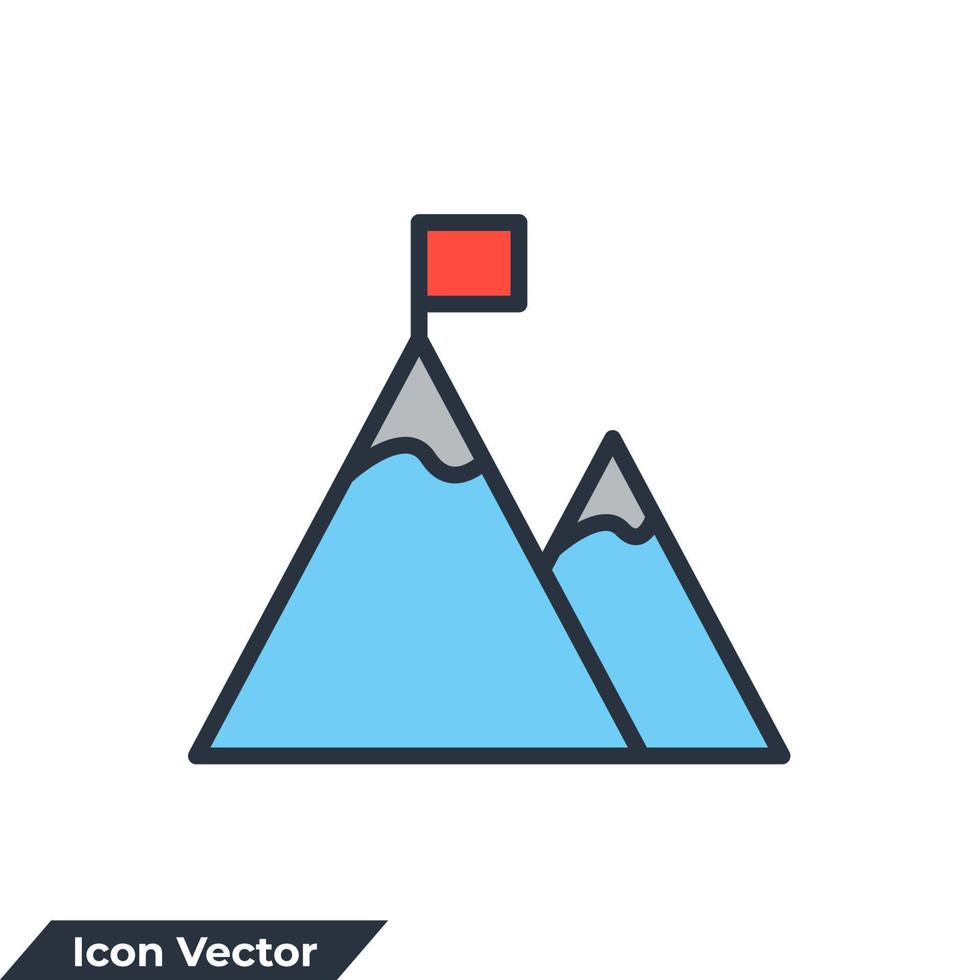 illustrazione vettoriale del logo dell'icona della montagna. montagna con un modello di simbolo di bandiera per la raccolta di grafica e web design