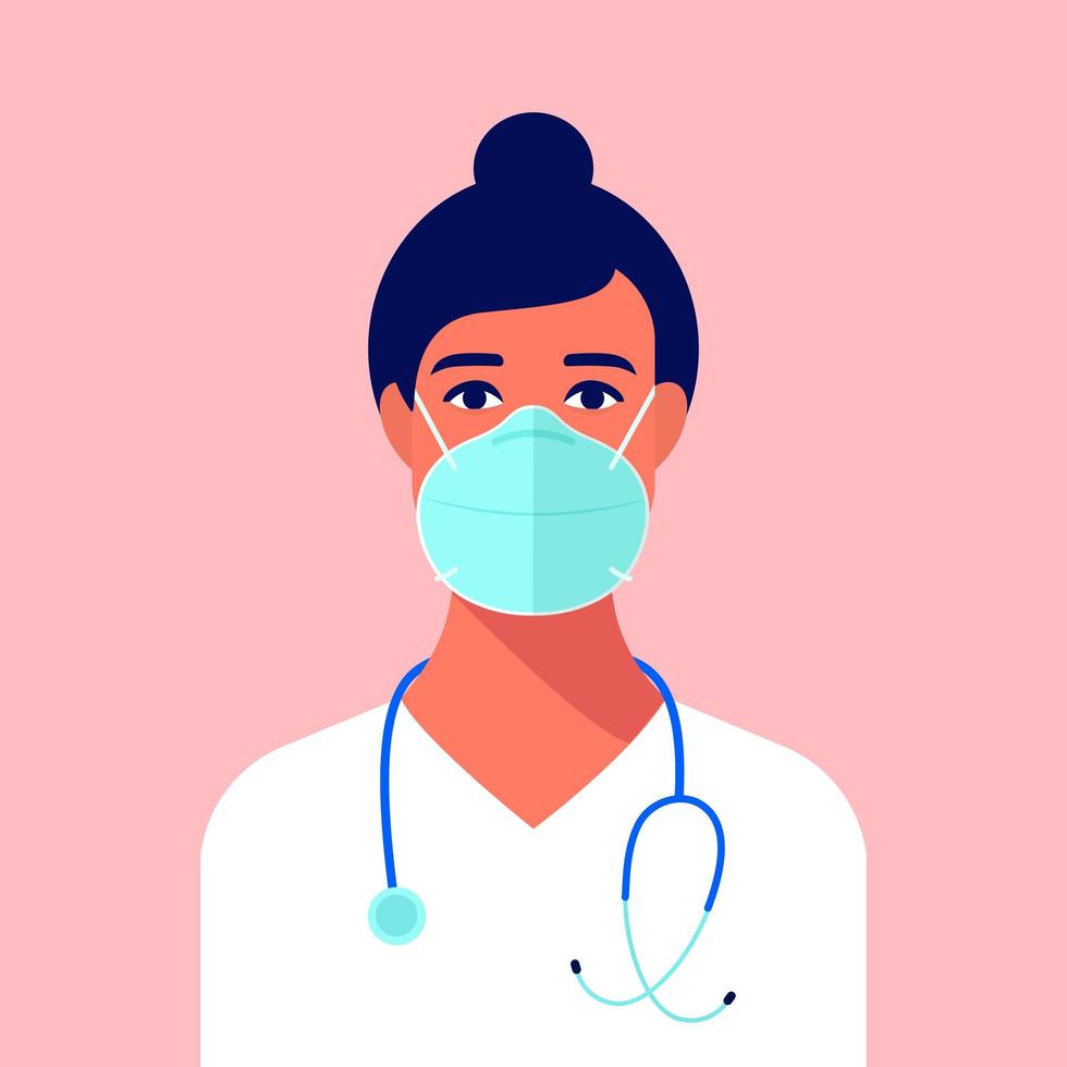 Ritratto di giovane infermiera che indossa maschera medica vettore
