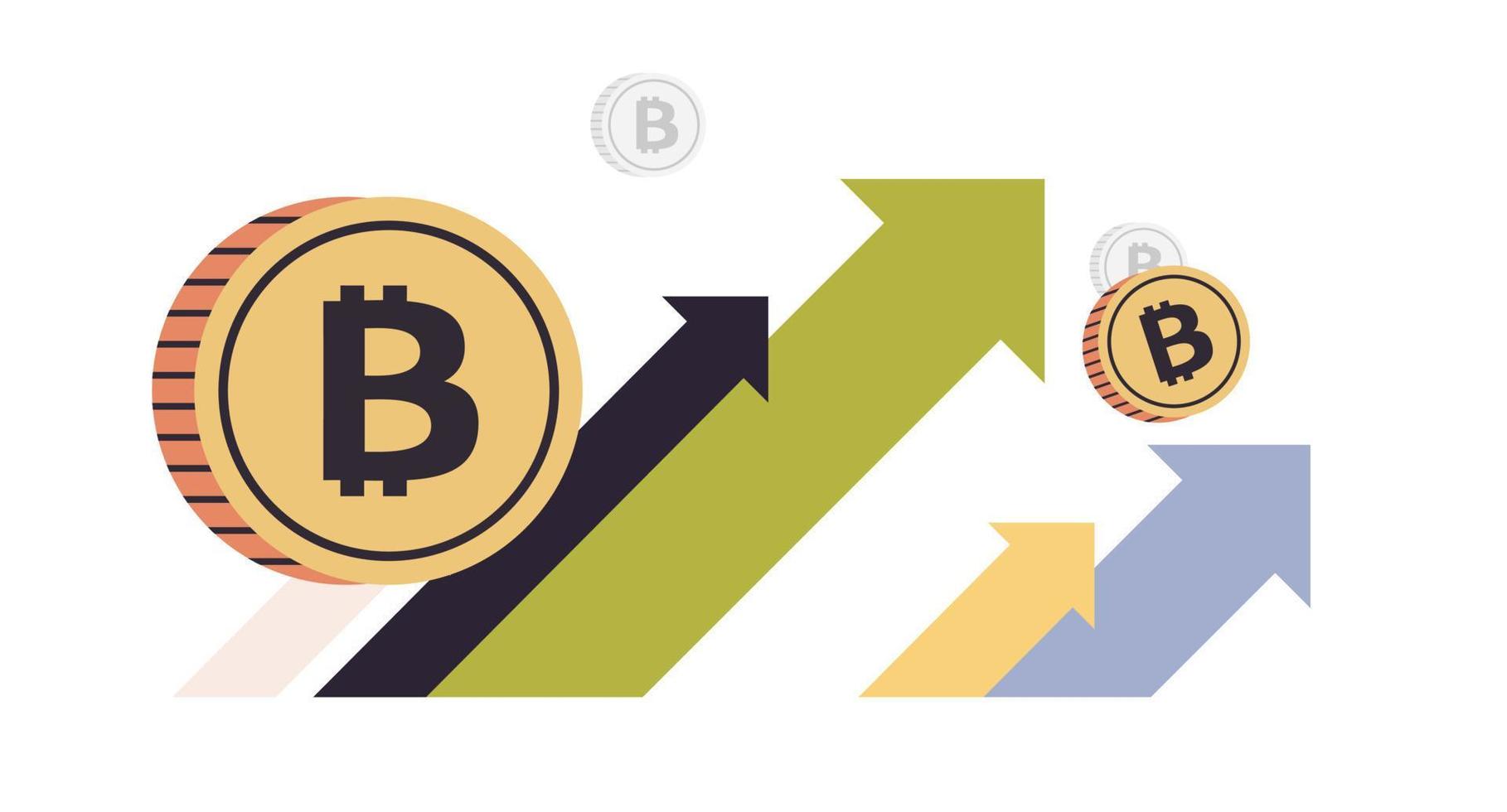 frecce verso l'alto della criptovaluta e illustrazione vettoriale piatta del concetto di denaro digitale.