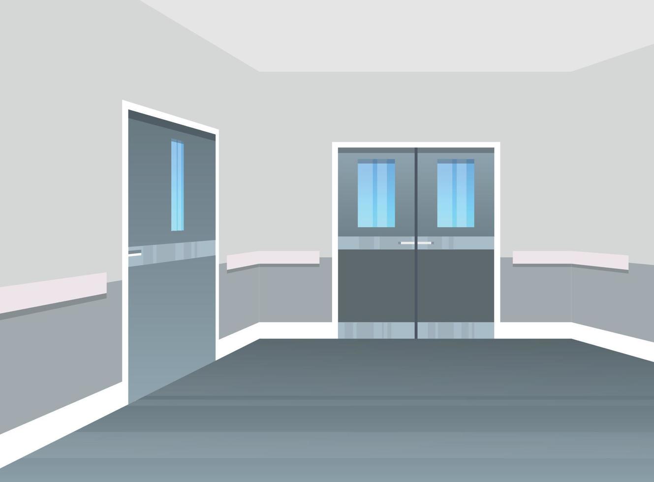 area vuota del corridoio dell'ospedale senza persone e illustrazione di design piatto interno dell'ospedale moderno. vettore