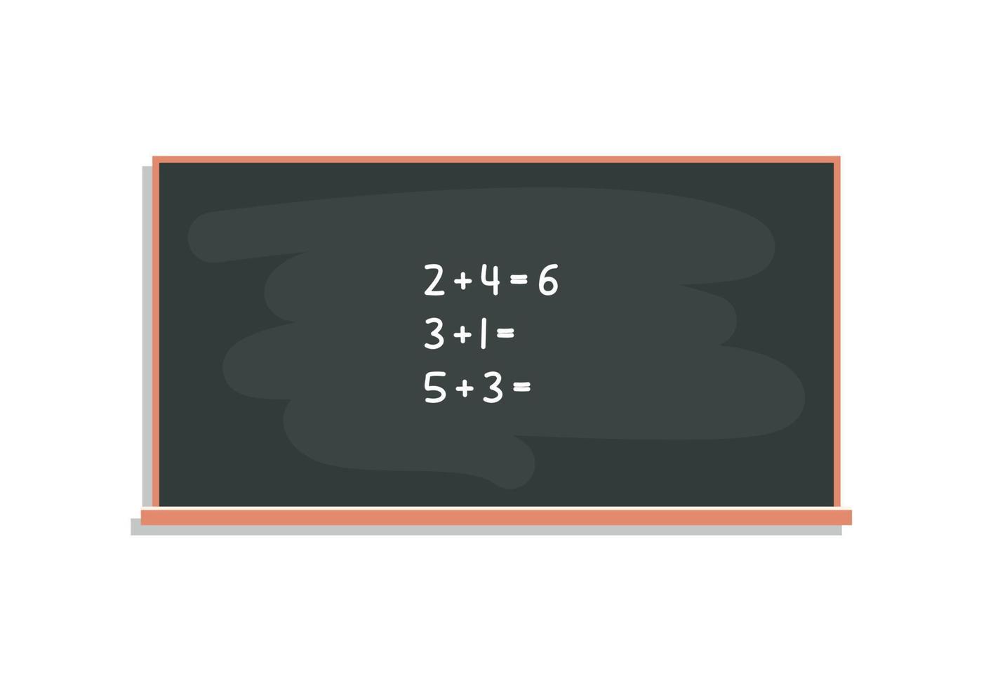studio dei numeri ed esercizi di matematica che calcolano sulla lavagna all'illustrazione vettoriale piatta della lezione.