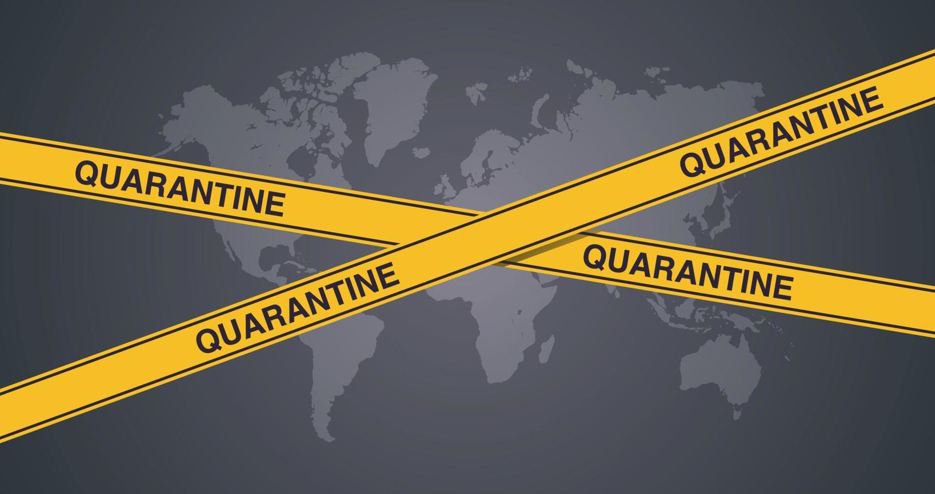 epidemia di coronavirus quarantena cautela sul nastro di avvertimento giallo e rischio per la salute pandemica design piatto illustrazione vettoriale. vettore