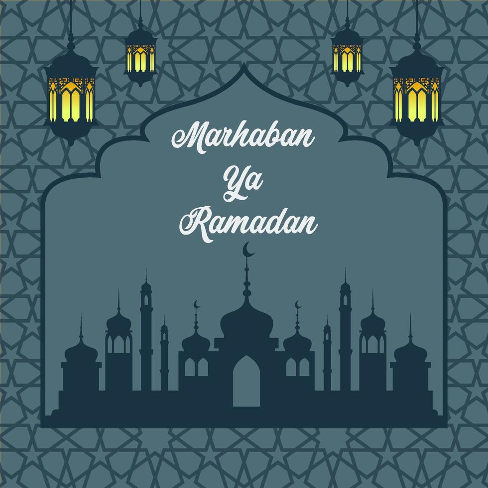 poster di Ramadan con silhouette moschea e motivo a stella vettore
