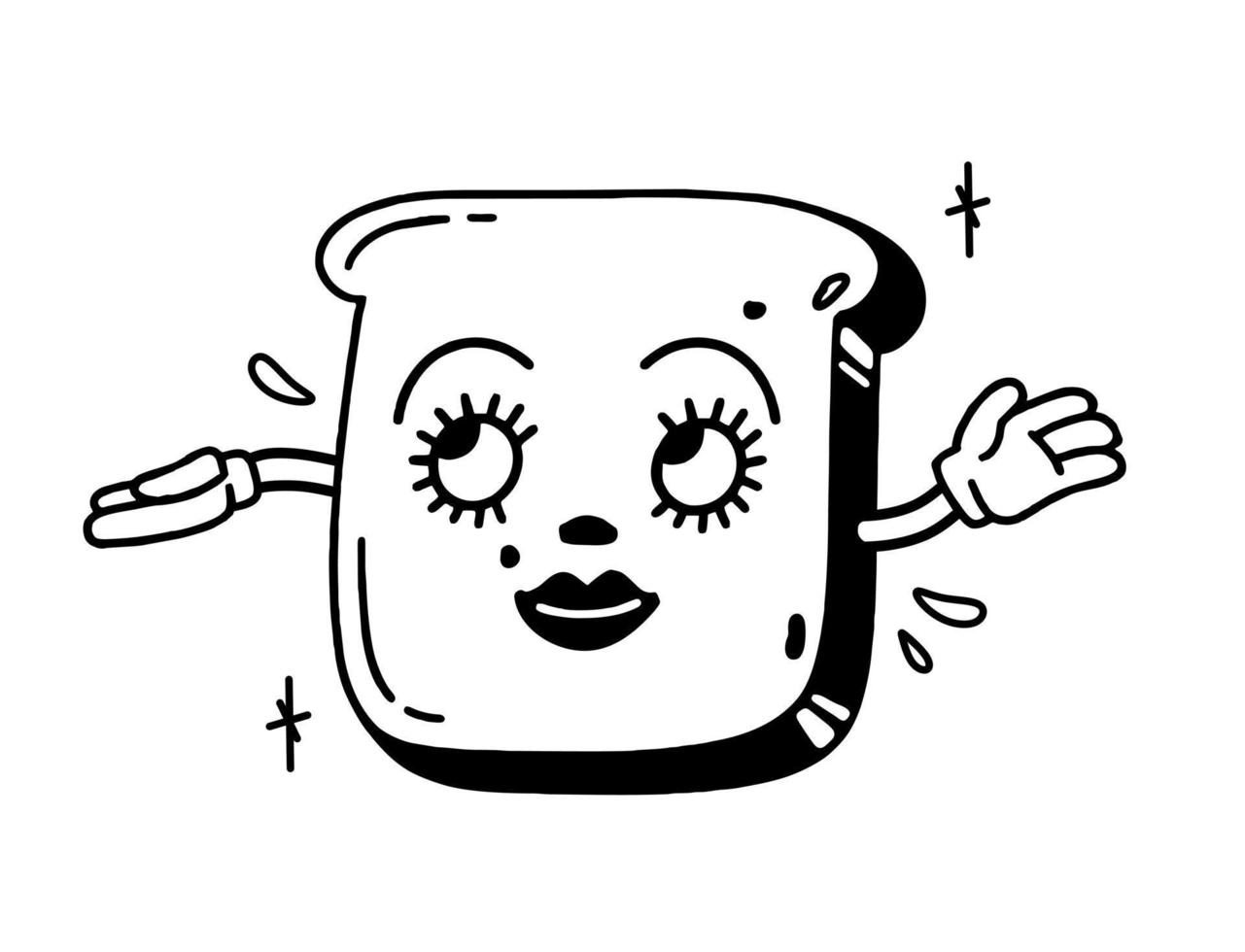 toast è un personaggio dei cartoni animati retrò degli anni '30. illustrazione vettoriale di sorriso comico vintage