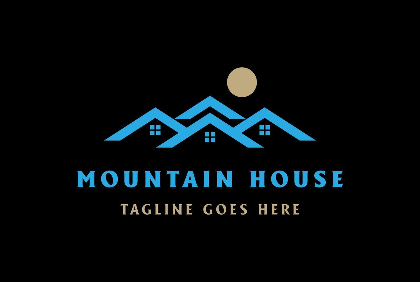 collina di montagna con casa per immobili cabina villa locanda hotel chalet cottage logo design vettore