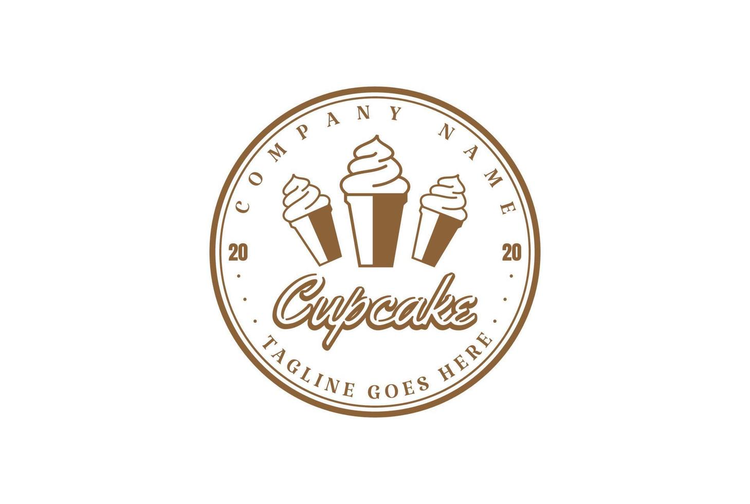 vintage retrò cupcake o gelato distintivo emblema etichetta timbro logo disegno vettoriale