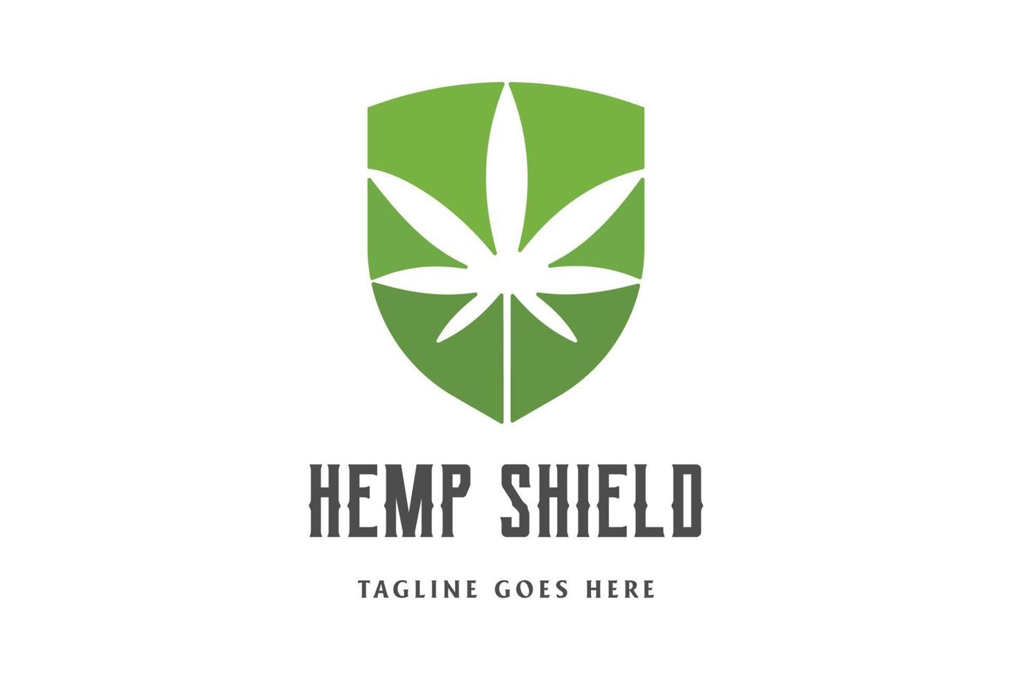 canapa foglia di cannabis in forma di scudo logo design vettoriale