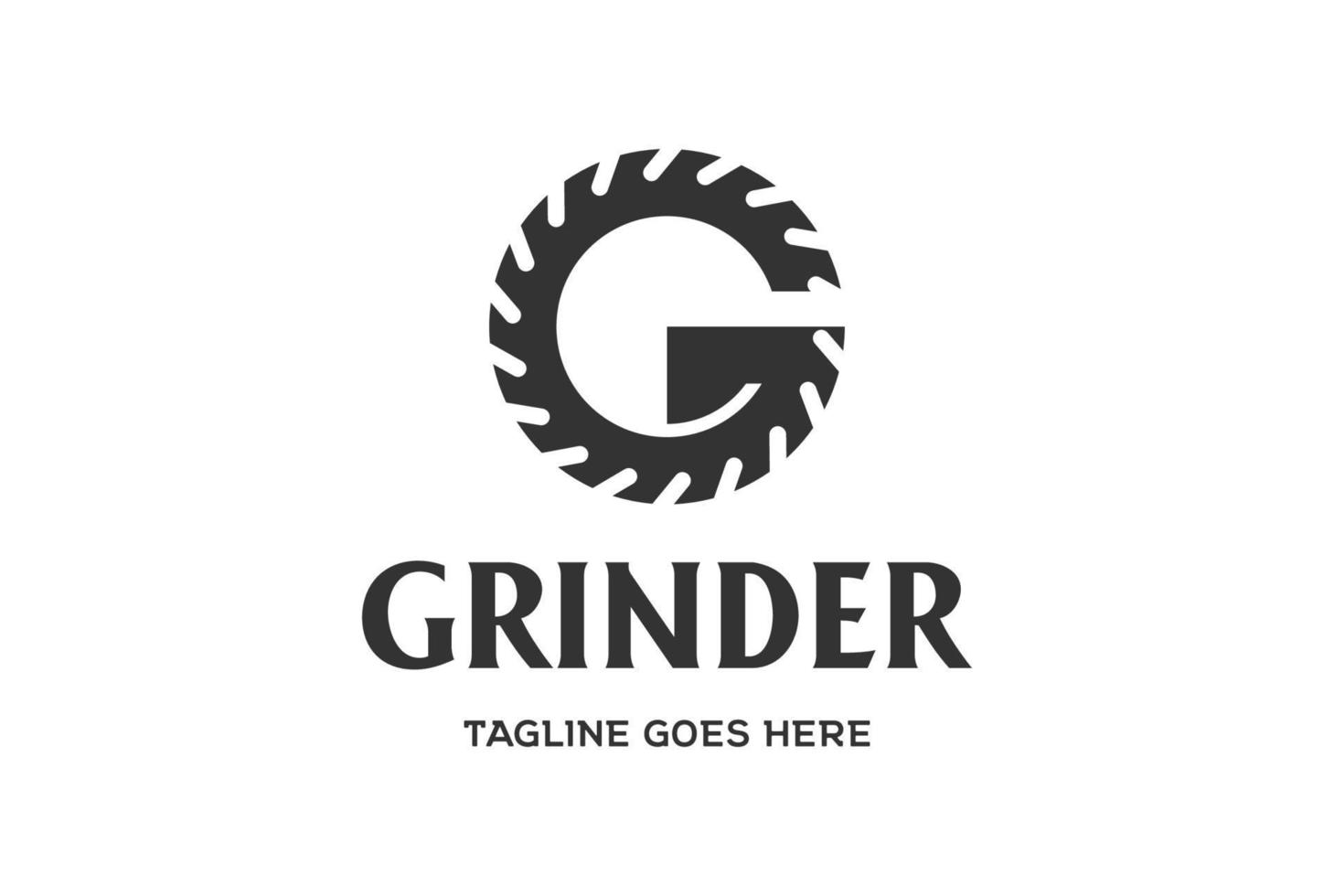 smerigliatrice iniziale della lettera g per il vettore di progettazione del logo della carpenteria di falegnameria
