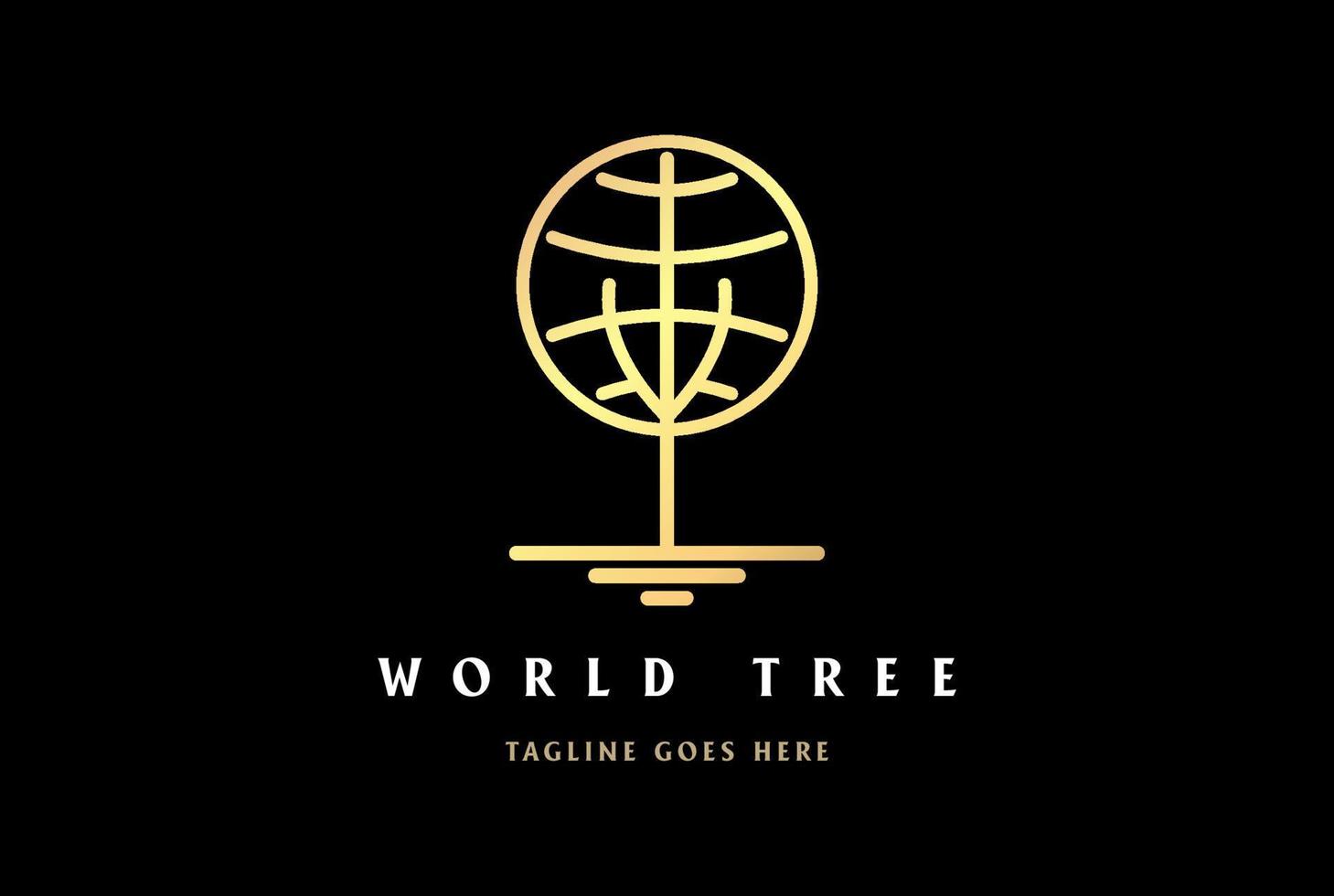 vettore di progettazione di logo dell'albero del pianeta del pianeta del globo del mondo dorato minimalista semplice