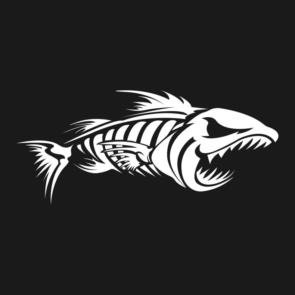 icona dello scheletro a lisca di pesce su sfondo nero vettore
