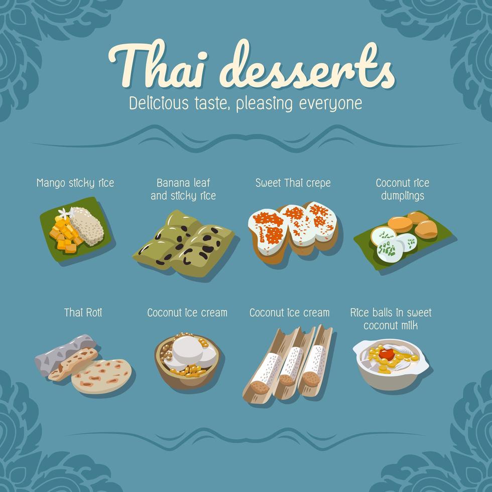 disegno del manifesto di dessert tailandesi vettore