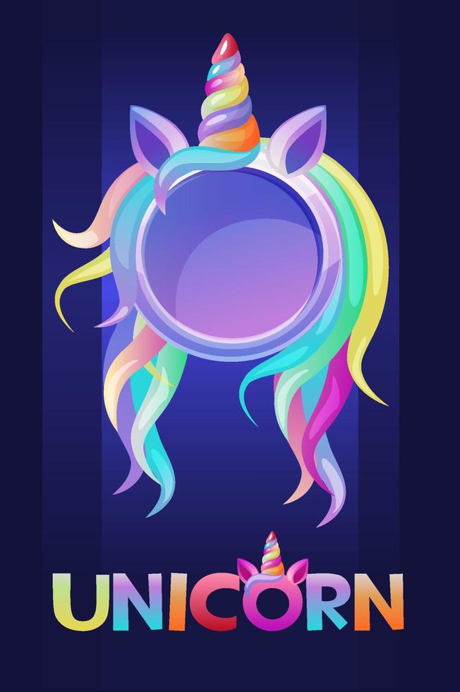 cornice rotonda di unicorno, carino avatar vuoto per i giochi dell'interfaccia utente. vettore