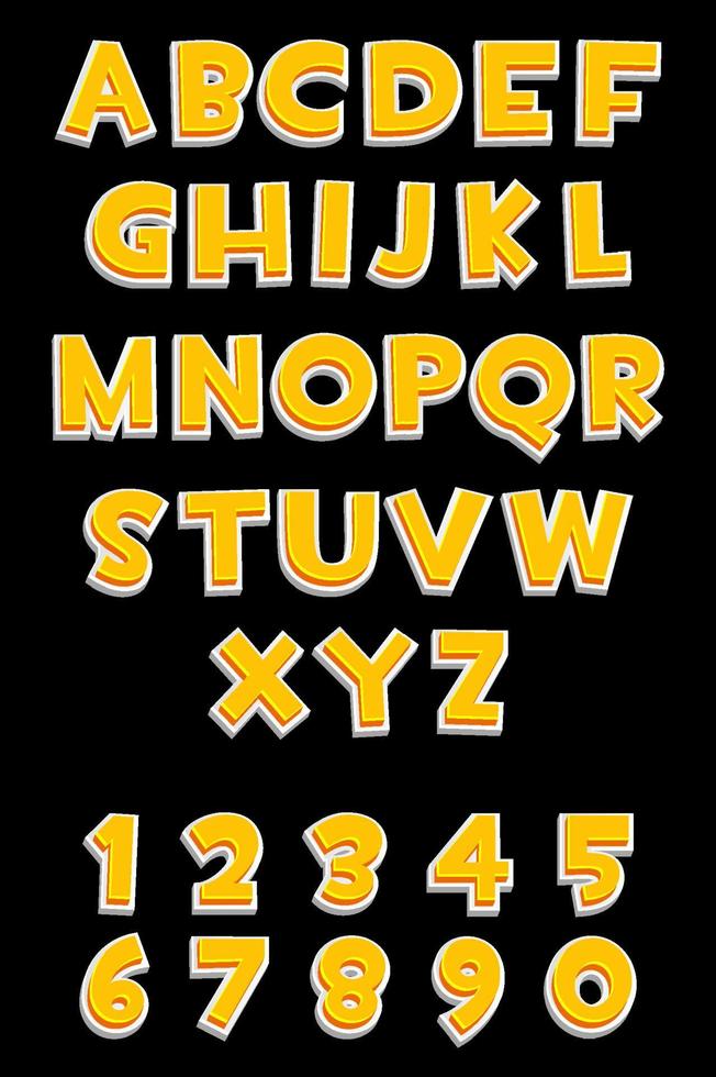 Alfabeto arancione 3d e numeri per giochi dell'interfaccia utente, testo. vettore