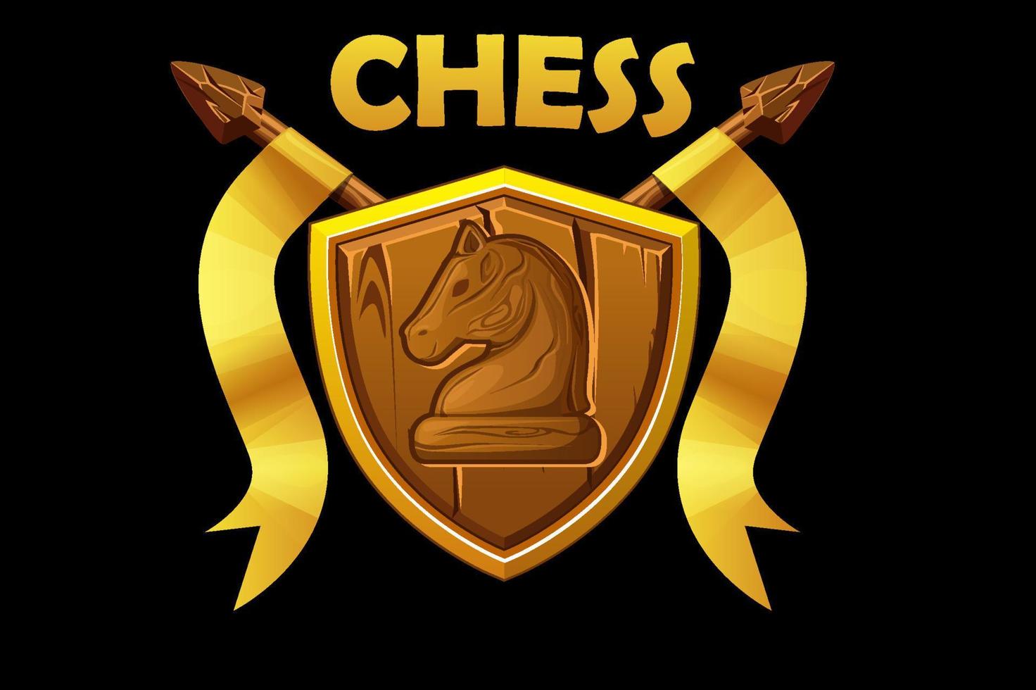 scudo di legno con figura di scacchi cavaliere per gioco da tavolo di strategia di scacchi vettore