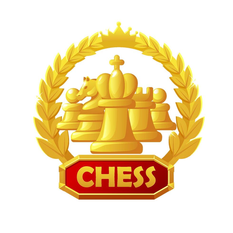 icona di scacchi con figure di scacchi e corona d'alloro o gioco da tavolo di strategia di scacchi vettore