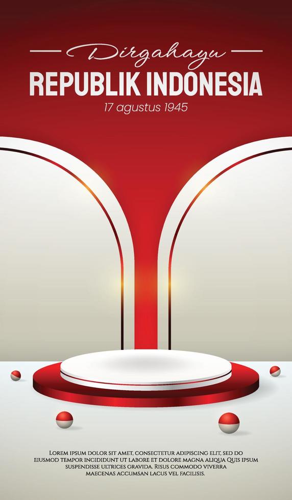 display podio 3d rosso e bianco per il giorno dell'indipendenza dell'indonesia 17 agosto vettore