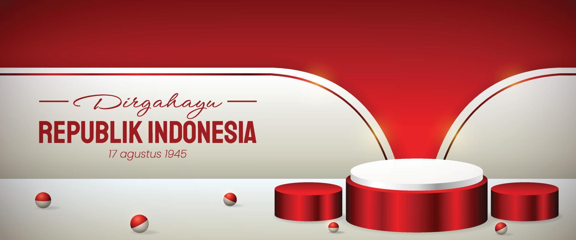 display podio 3d rosso e bianco per il giorno dell'indipendenza dell'indonesia 17 agosto vettore