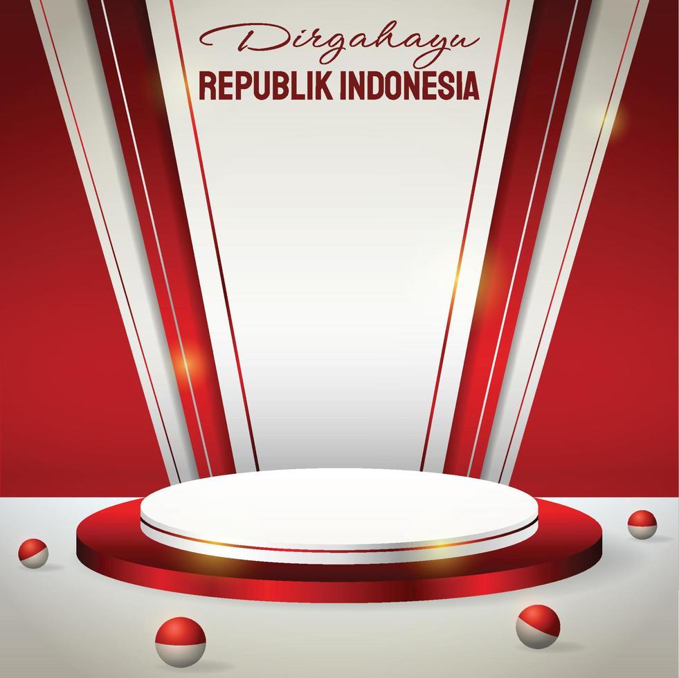 display podio 3d rosso e bianco per il giorno dell'indipendenza dell'indonesia 17 agosto vettore