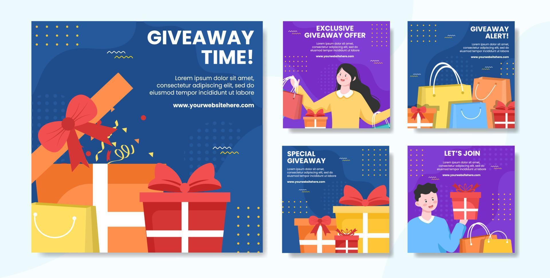 giveaway social media post modello piatto cartone animato sfondo illustrazione vettoriale