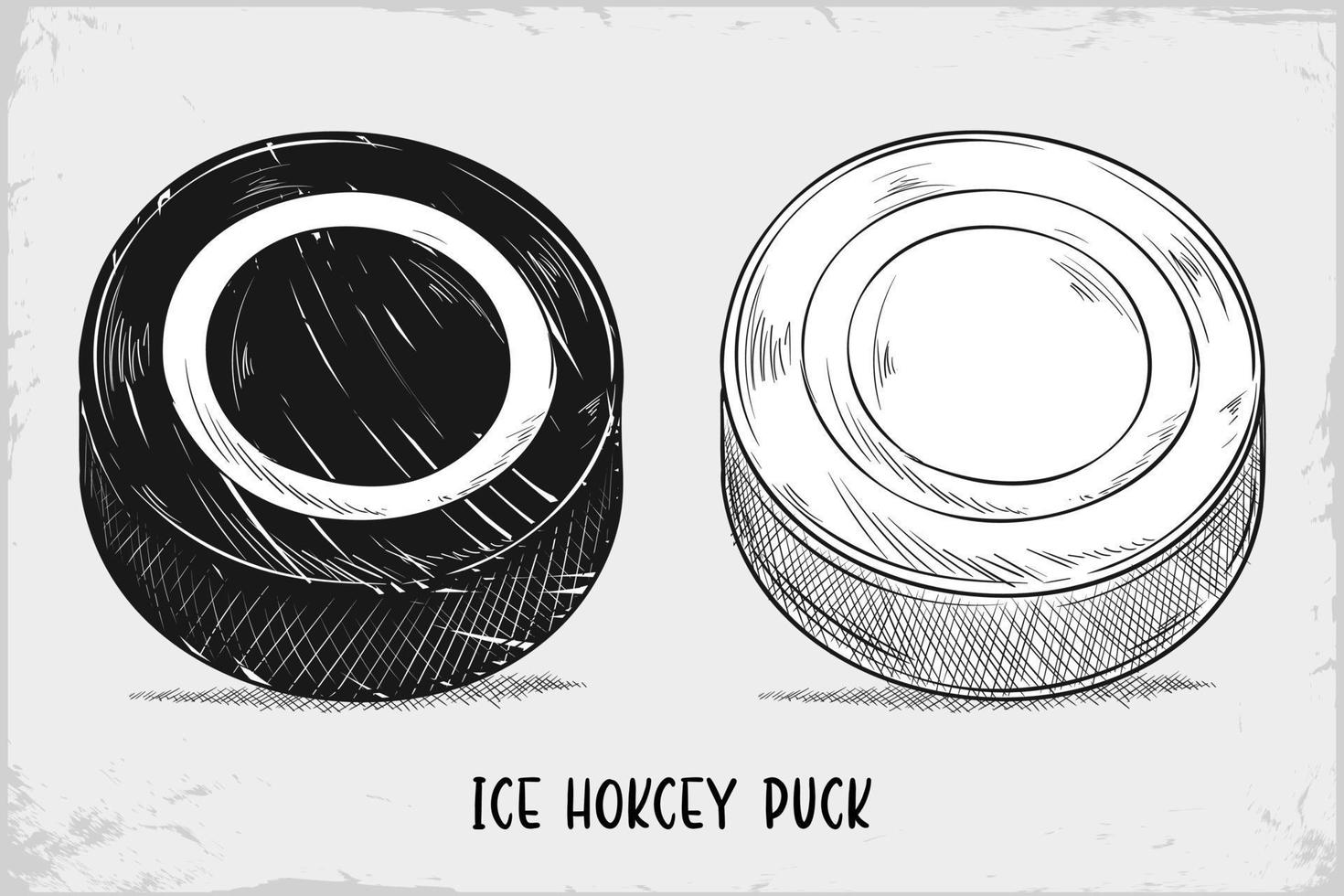 schizzo disegnato a mano del disco da hockey su ghiaccio isolato su sfondo bianco, disegno dettagliato dell'incisione vintage vettore