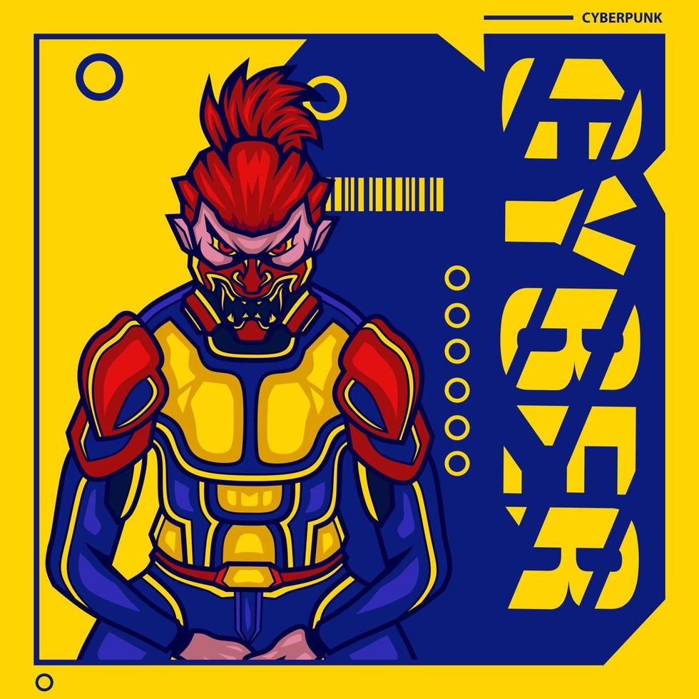 samurai cyberpunk logo vettoriale finzione design colorato illustrazione.