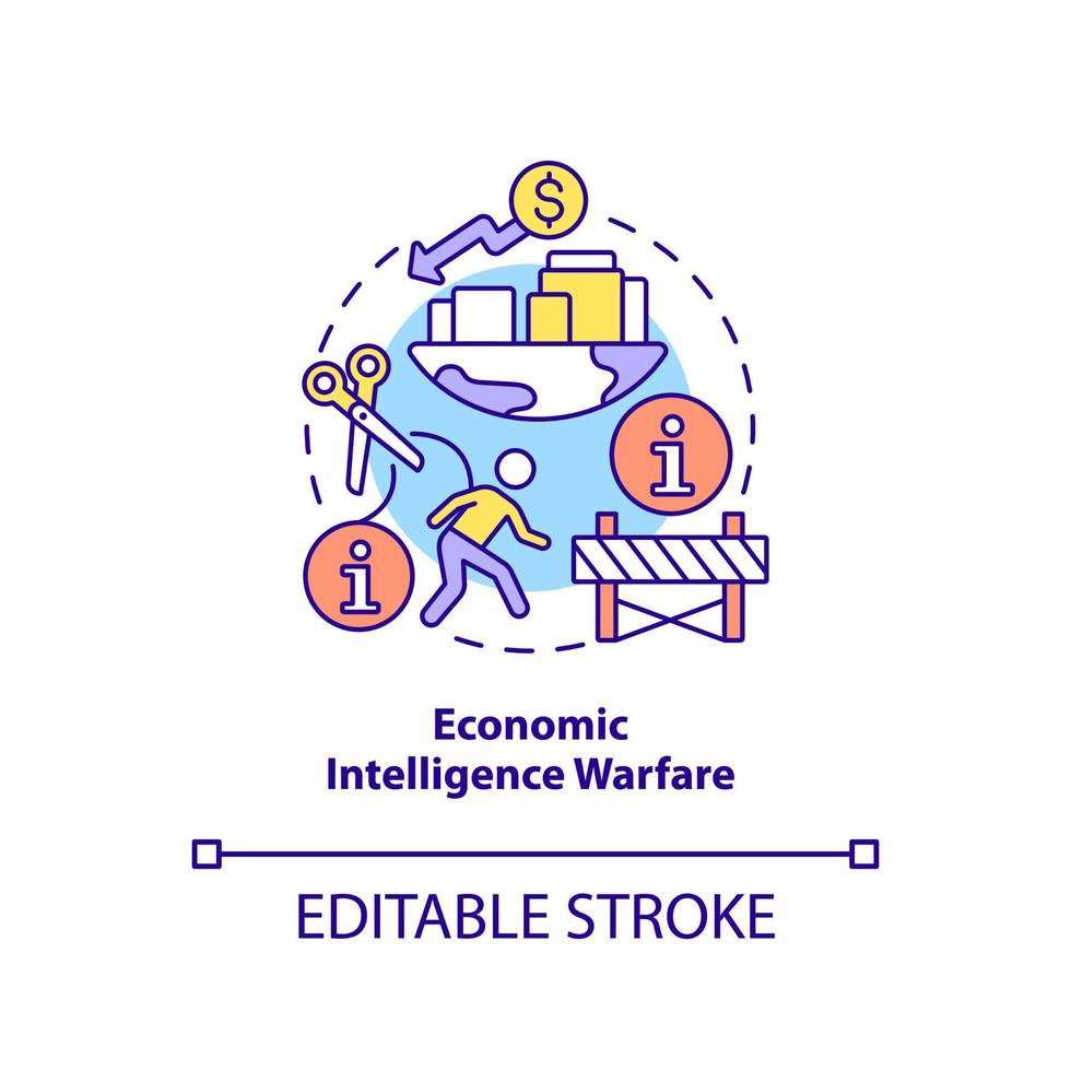 icona del concetto di guerra di intelligence economica. sottoarea dell'illustrazione della linea sottile dell'idea astratta della guerra dell'informazione. disegno di contorno isolato. tratto modificabile. vettore