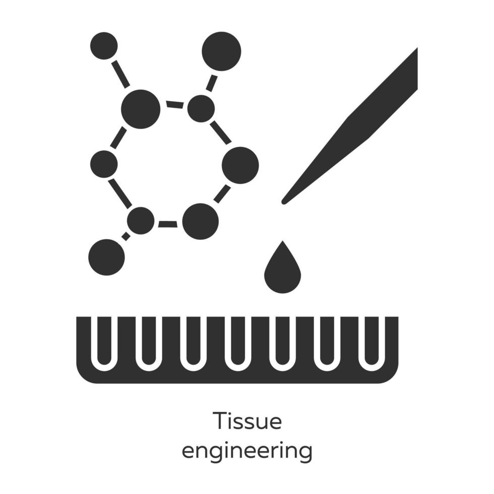 set di icone del glifo di ingegneria tissutale. combinando cellule e molecole nei tessuti. riparare gli organi umani danneggiati. medicina rigenerativa. bioingegneria. simboli di sagoma. illustrazione vettoriale isolato