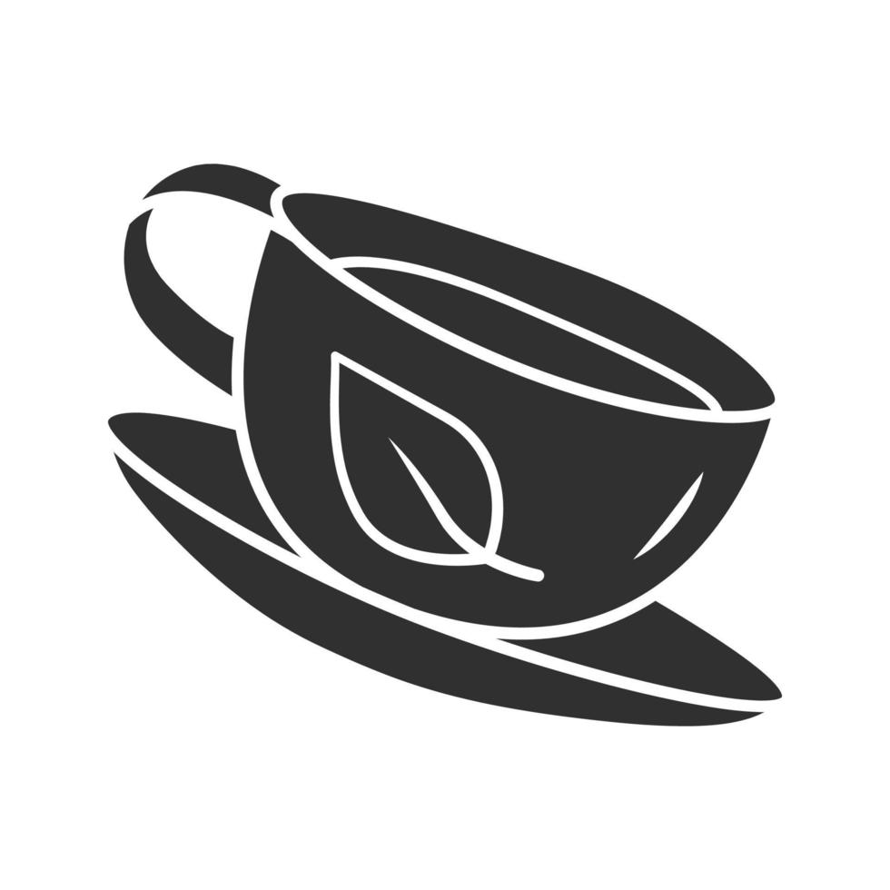 icona del glifo con tazza di tè verde. bevanda naturale ed ecologica a base di erbe. caffetteria, logo del caffè. simbolo della sagoma. bere dietetico disintossicante. spazio negativo. tazza di porcellana con illustrazione isolata del vettore delle bevande