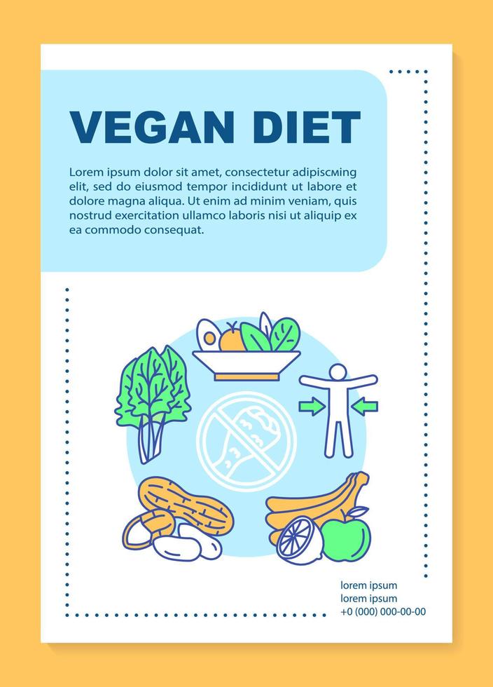 layout del modello di brochure di dieta vitaminica. volantino stile di vita vegetariano, opuscolo, design di stampa volantino con illustrazioni lineari. layout di pagina vettoriali per riviste, rapporti annuali, manifesti pubblicitari..