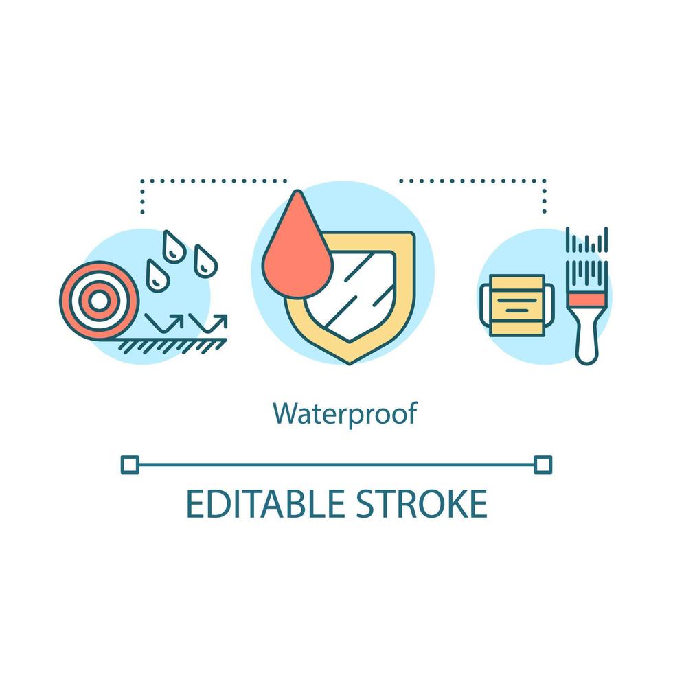 materiali idrofobici, icona del concetto di sostanze. superficie resistente all'umidità con illustrazione di linea sottile idea waterdrops. vernice impermeabile. disegno di contorno isolato vettoriale. tratto modificabile.. vettore
