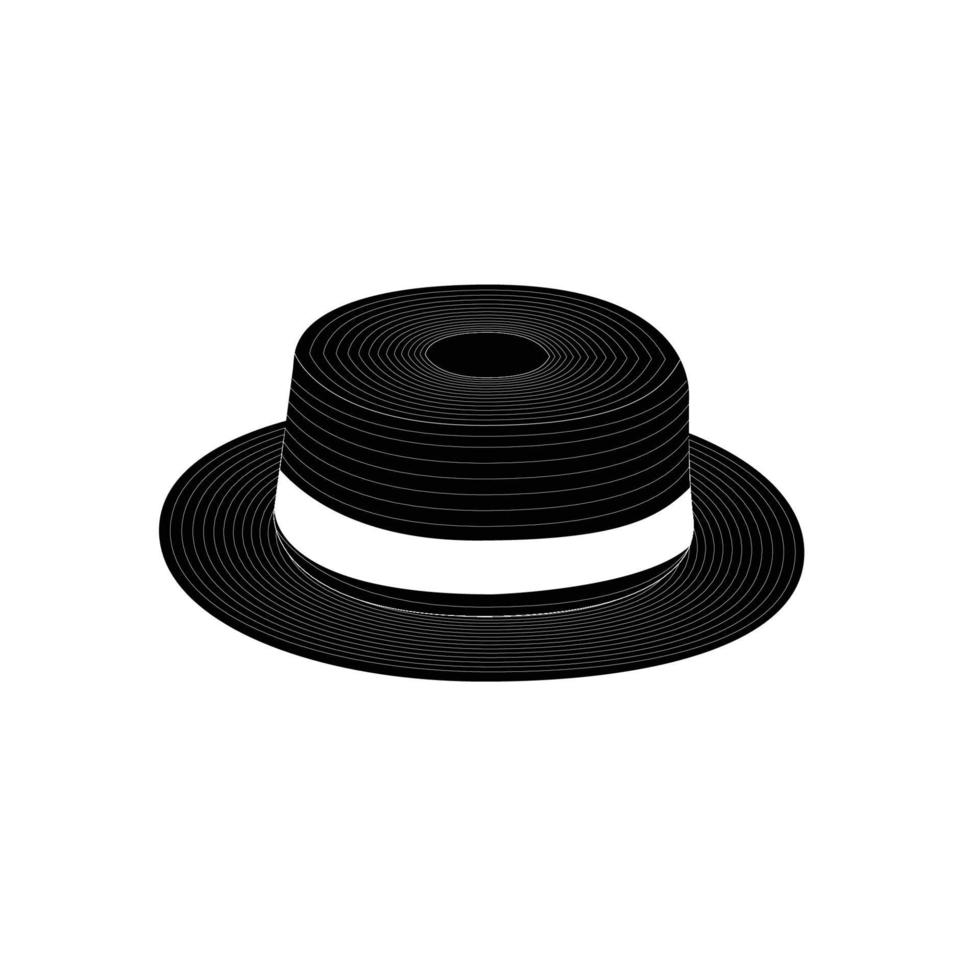 sagoma del cappello di paglia. elemento di design icona in bianco e nero su sfondo bianco isolato vettore