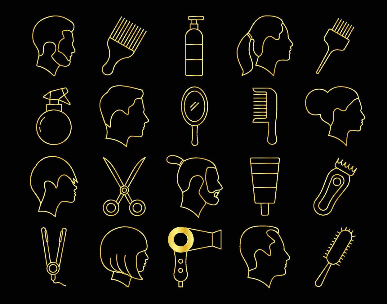 set di icone di parrucchiere d'oro vettore