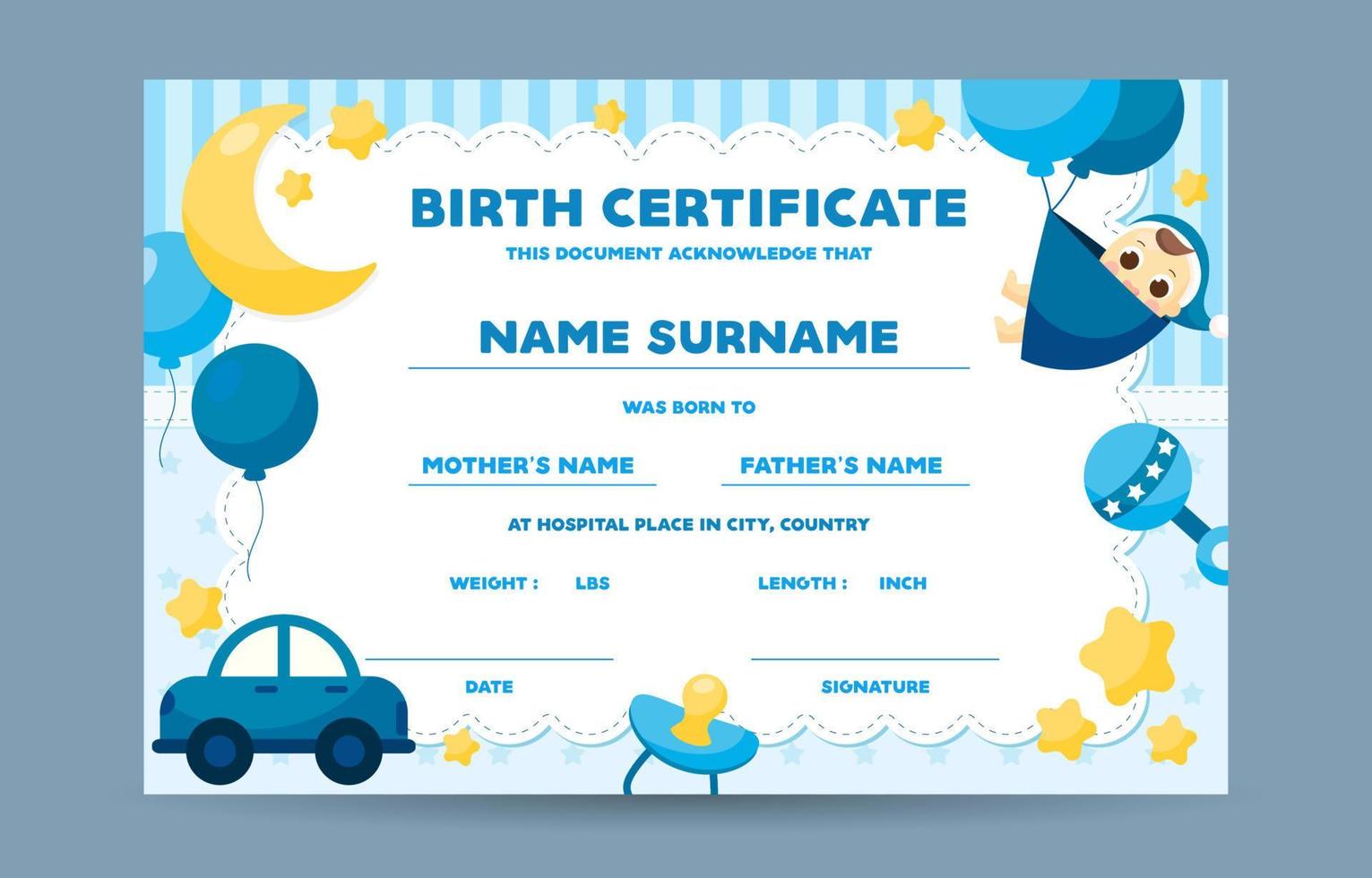 modello di certificati di nascita vettore